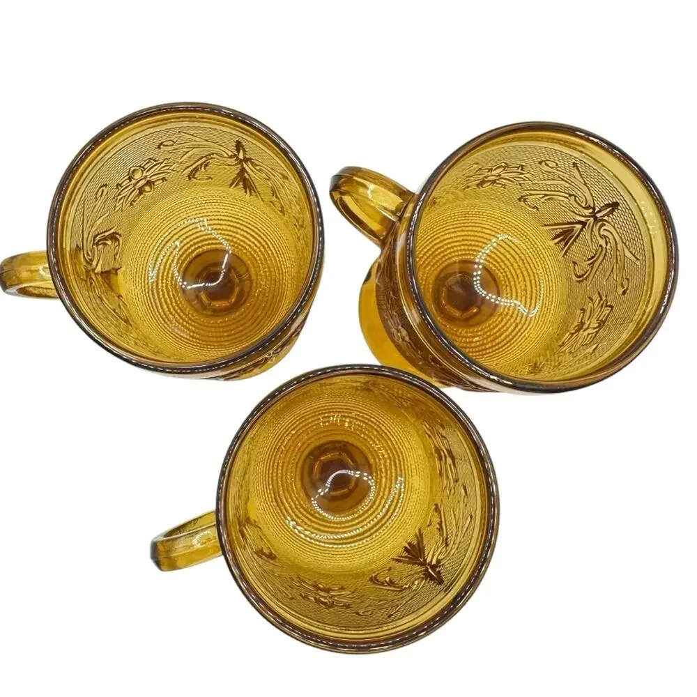VTG Set of 3 70's Indiana Amber Glass Tiara Sandwich Goblet Mug Wine Water